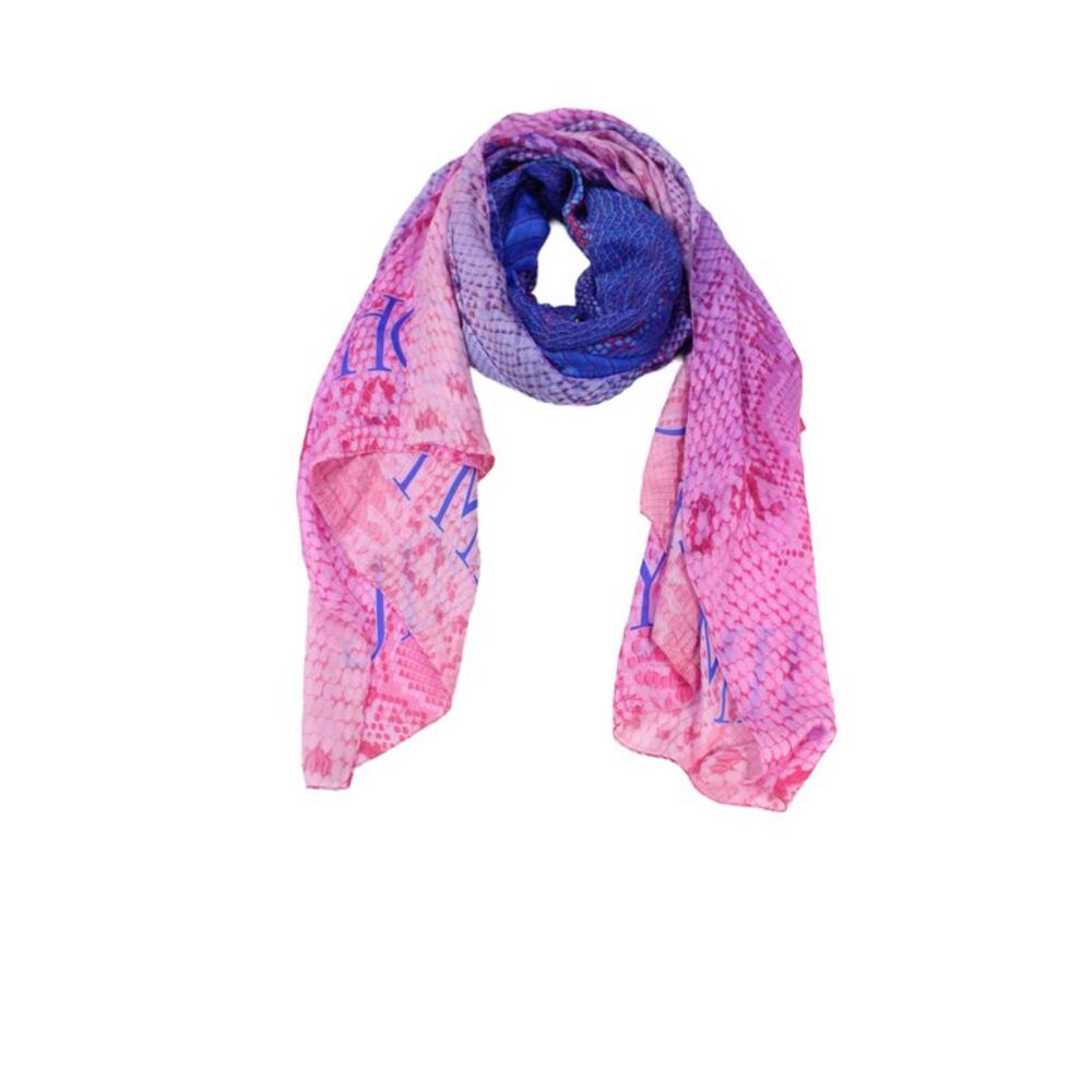 Jimmy Choo Womens Silk Snakeskin Printed Logo Scarf Blue Pink 84"x25"